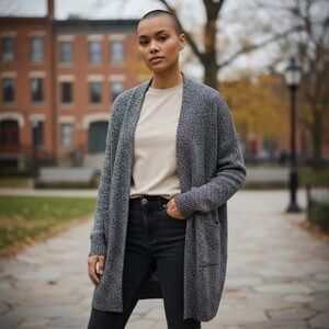 Black Sparkle Open-Front Long Cardigan / Duster